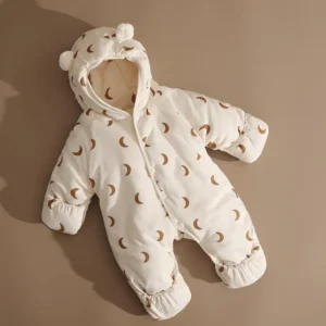 Newborn Winter Suit One-Piece Cotton Padded Jumpsuit with Foot Cover Thick Warm Outfit for Baby 0-12M Layered Clothing Set