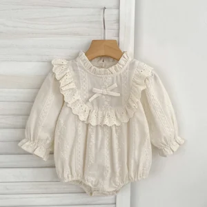 Autumn Baby Girl Clothes Embroidery Newborn Romper Dress Peter Pan Collar Floral Cotton Long Sleeves Baby Bodysuit 0-24 Months