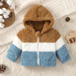 0-9 Months Baby Boy&Girl Winter Coat Plush Splicing Hoodie Crawler Clothing for Infant Warm Clothes Baby Thickened Outerwear