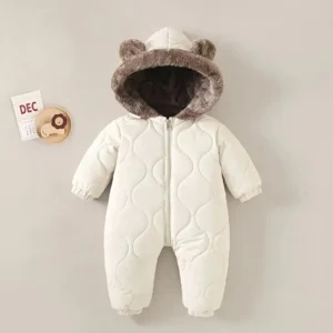 0-3 years baby onesies autumn and winter fleece warm cotton clothes newborn clothes Baby solid color hooded crawling suit Baby