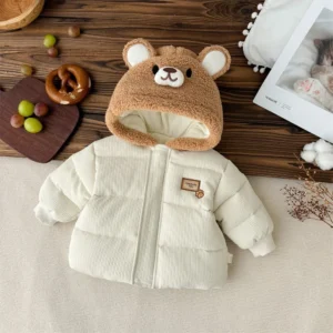 Winter New in Kids Infant Boys Girls Top Thicken Warm Cartoon Bear Modeling Outwear , Toddler Baby Cute Hooded Jacket 0-3Y