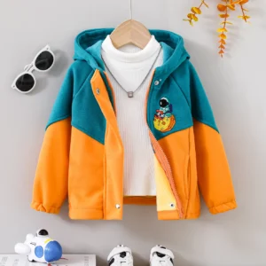 Autumn new fashionable children's clothing color blocked boys' and babies' winter tops hooded jackets