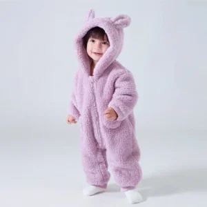 0-2Y Newborn Baby Rompers Cute Fleece Infant Boy Girls Overalls Toddler Hooded Pajamas